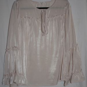 Sheer light  pink blouse with long flare sleeves